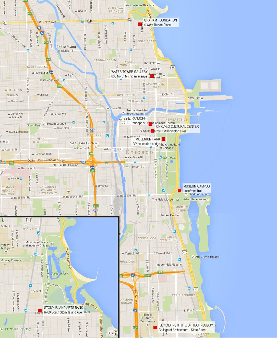 Chicago Architecture Biennial venues Map Inexhibit