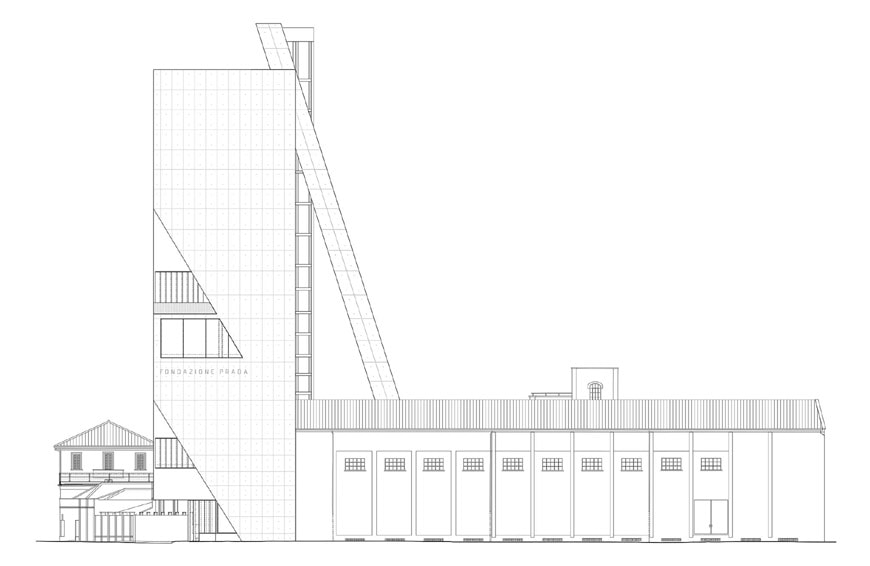 Fondazione Prada Milan Torre Rem Koolhaas OMA west elevation