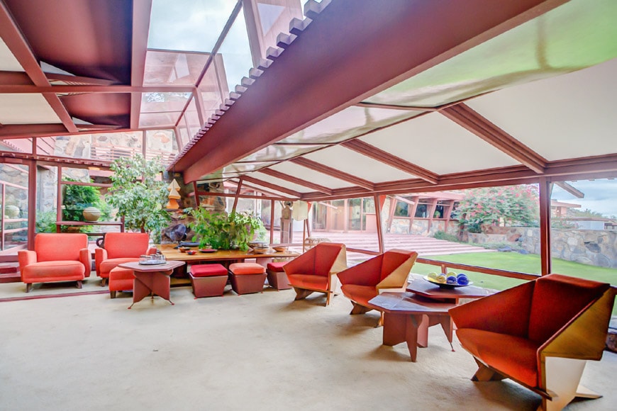 Interior de la Sala del Jardín de Taliesin West de Frank Lloyd Wright 1