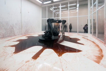 Sun Yuan & Peng Yu, Can't help myself, robotic arm, 58th Venice Art Biennale 2019 Inexhibit 2