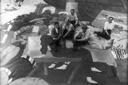 Pablo-Picasso-and-scene-painters-for-Parade-Ballets-Russes-at-the-Théâtre-du-Châtelet-Paris-1917