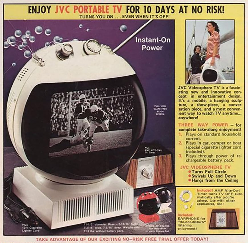 Space Age Design, JVC Videosphere TV 1970 vintage advertisement
